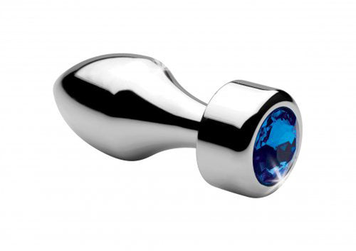 Aluminium Butt Plug mit blauem Kristall - Klein