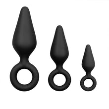 Lade das Bild in den Galerie-Viewer, Schwarze Buttplugs mit Rückholring - Set
